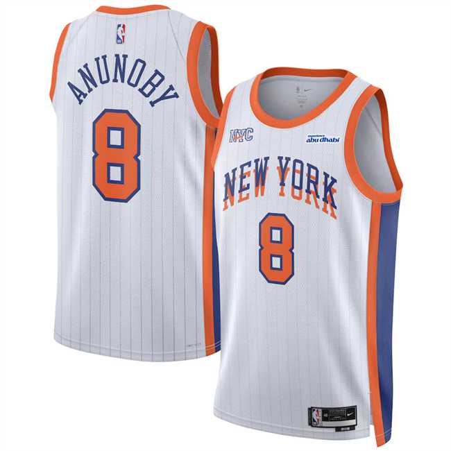 Men%27s New Yok Knicks #8 OG Anunoby White 2024-25 City Edition Stitched Jersey Dzhi->new orleans pelicans->NBA Jersey